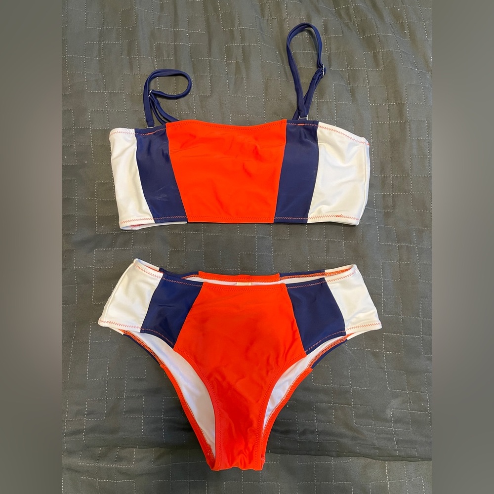 Cupshe, poppy, blue and white, tube top bikini, women’s small